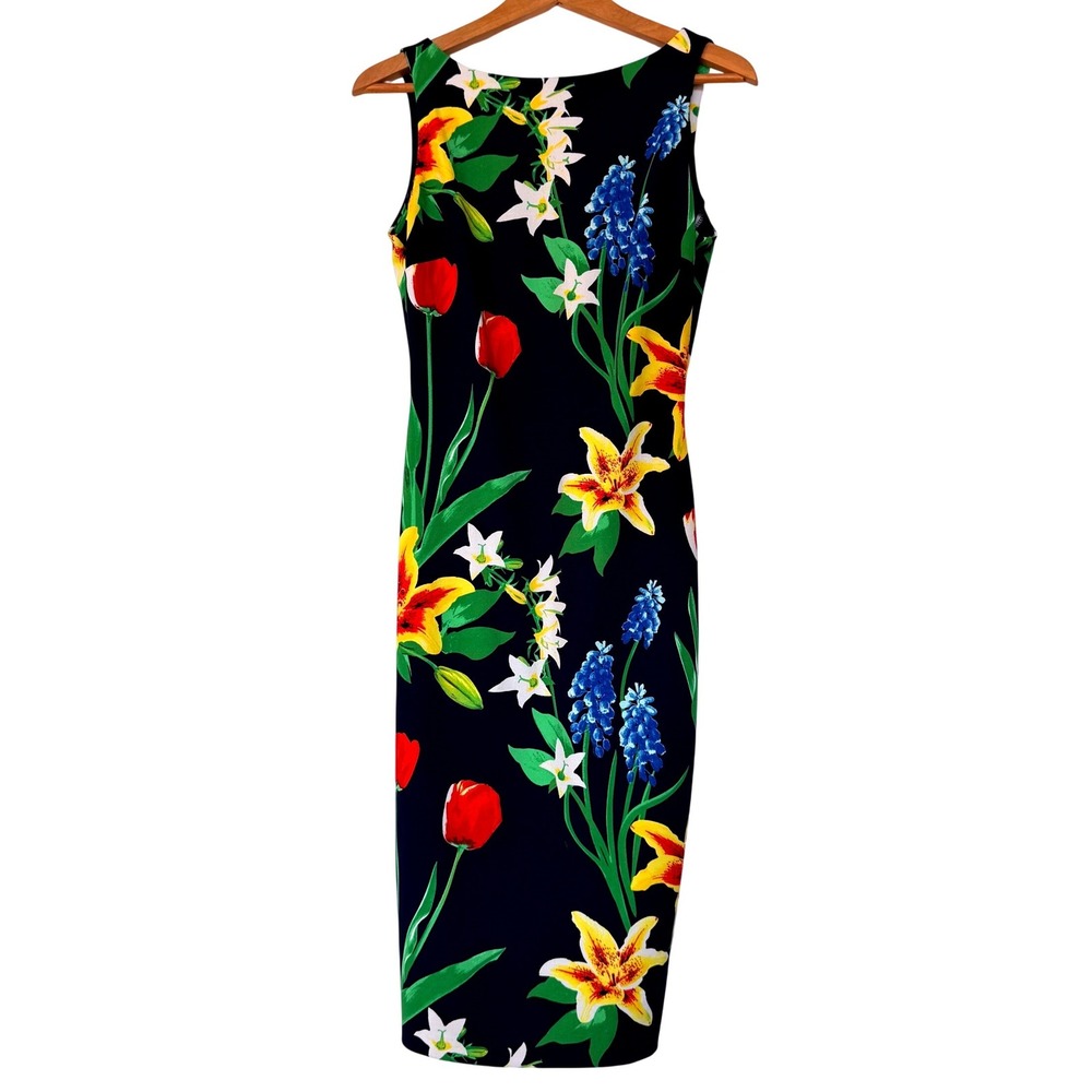Navy Blue Sleeveless Back‎ Cutout Midi Dress Garden Flower Party Cocktail